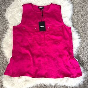 DKNY Hot Pink Sleeveless Button Up Satin Tank Top Blouse Size S